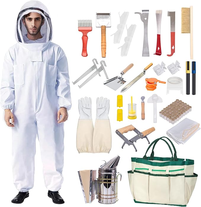 31Pcs Beekeeping Supplies Starter Kit with Bee Suit